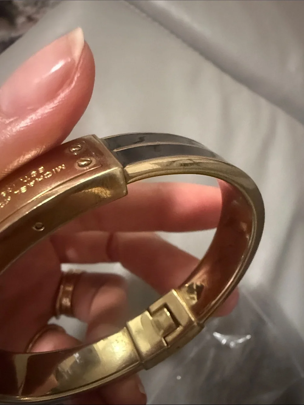Michael Kors Gold-Tone Plaque Bracelet with Black Band
